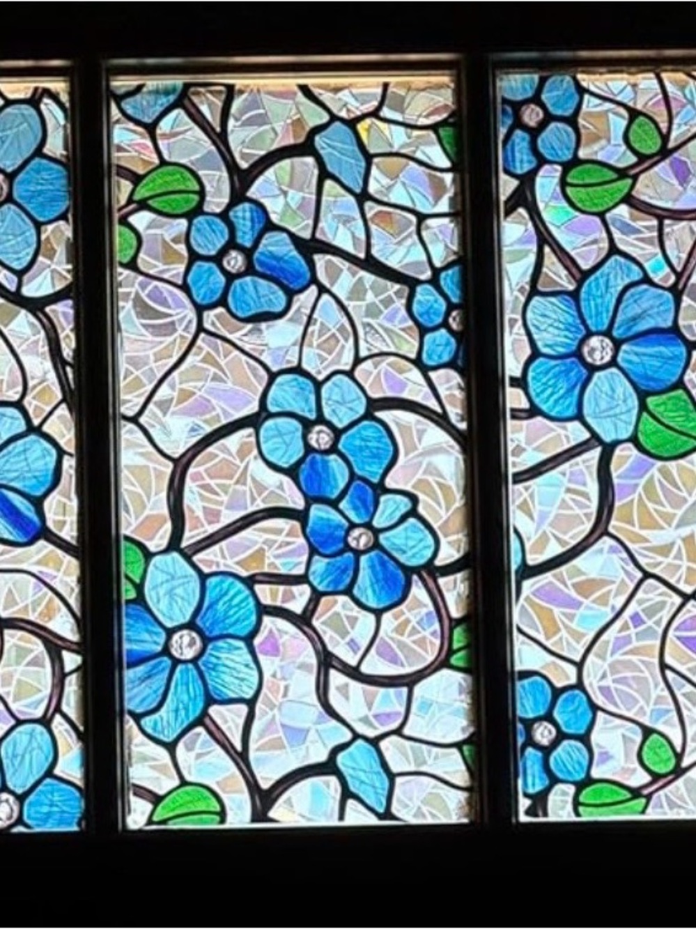 QHY Sunshine Stained Glass Privacy Window Film Blue Floral 35.4” x 157.4”